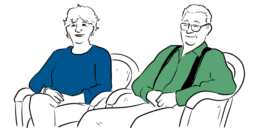 illustration of two sitting residents smiling