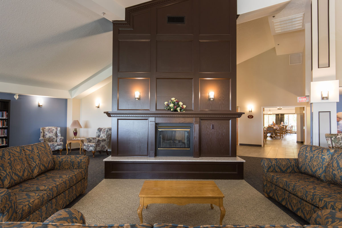 fireplace area with seating
